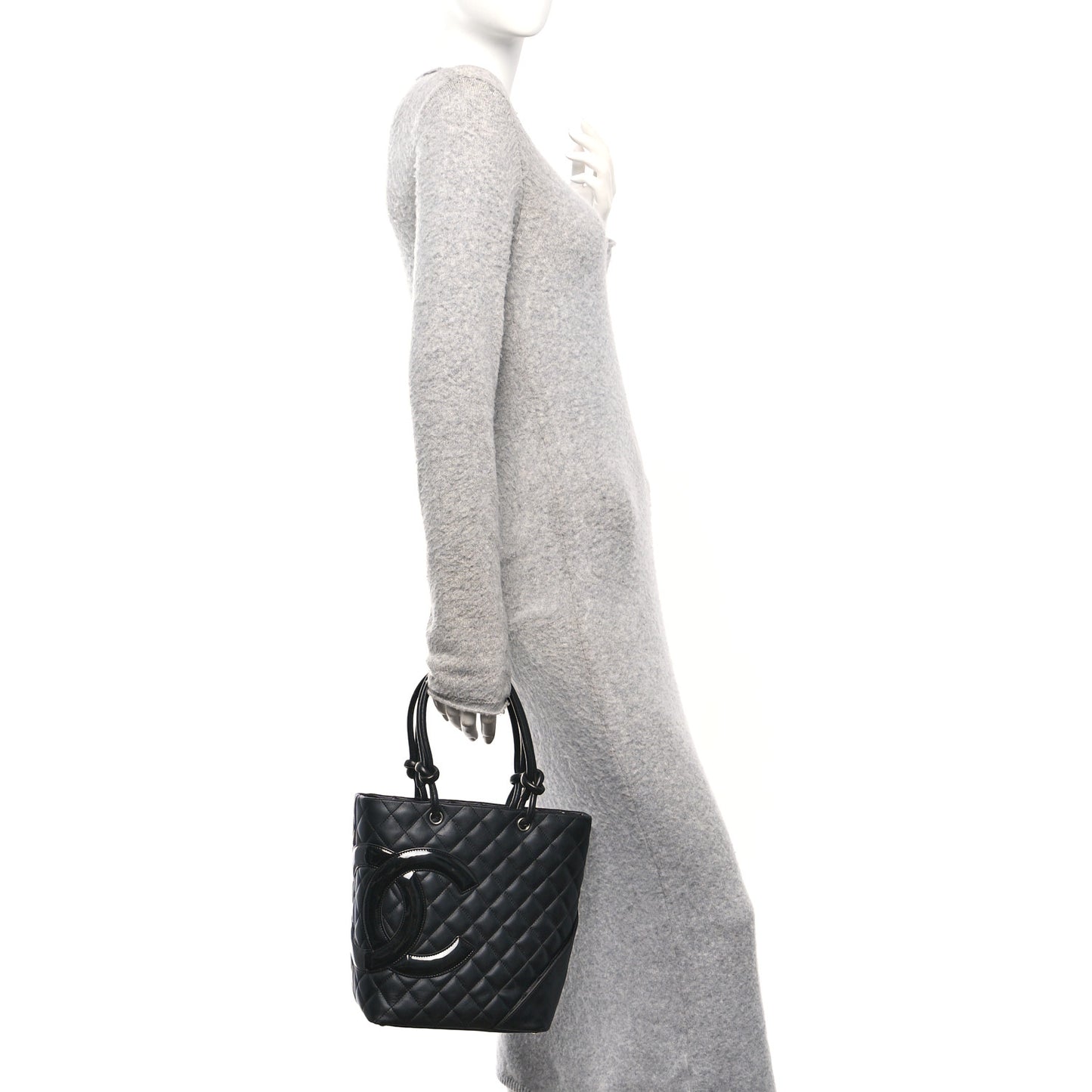 Calfskin Quilted Medium Cambon Tote Black