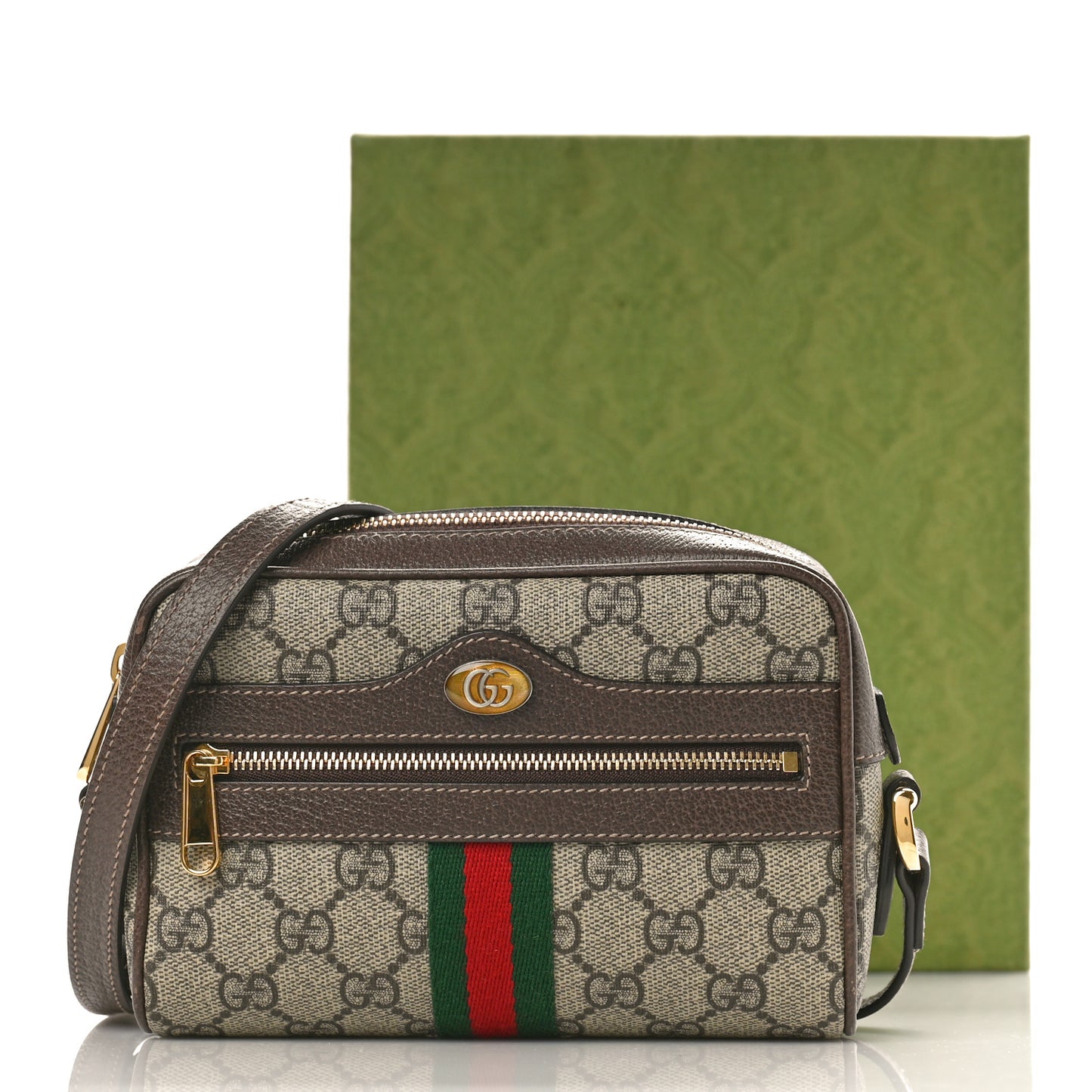 GG Supreme Monogram Web Mini Ophidia Shoulder Bag Brown