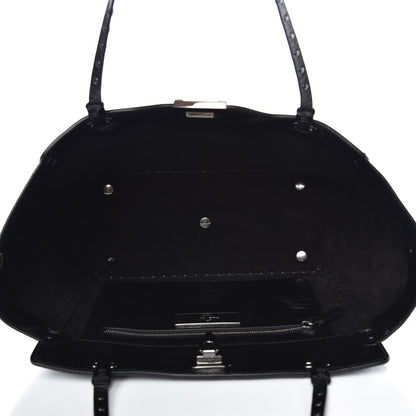Valentino Garavani Craquele Calfskin Medium Rockstud Tote Black 6 of 9