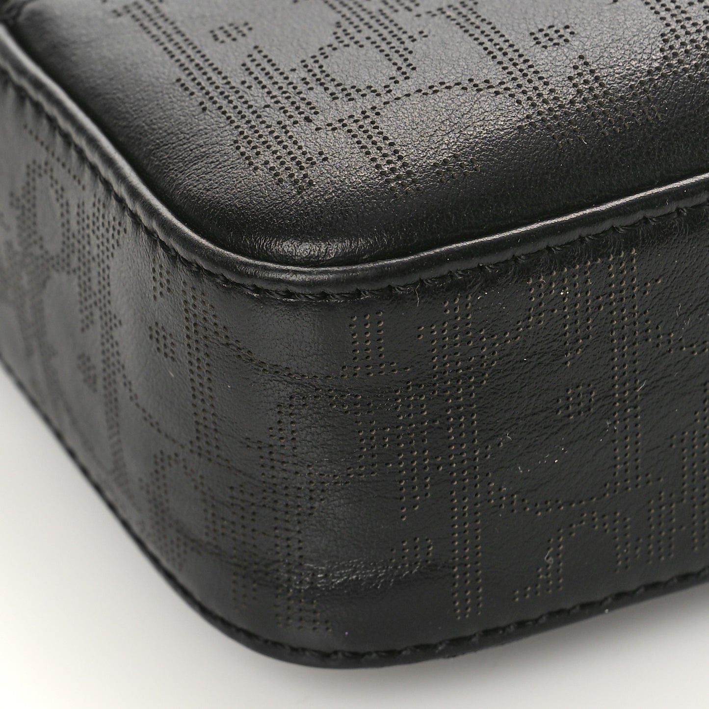 Calfskin Perforated Oblique Galaxy Safari Messenger Bag Black