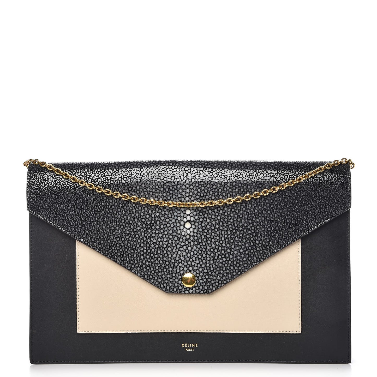 Stingray Shiny Calfskin Clutch on a Chain Black