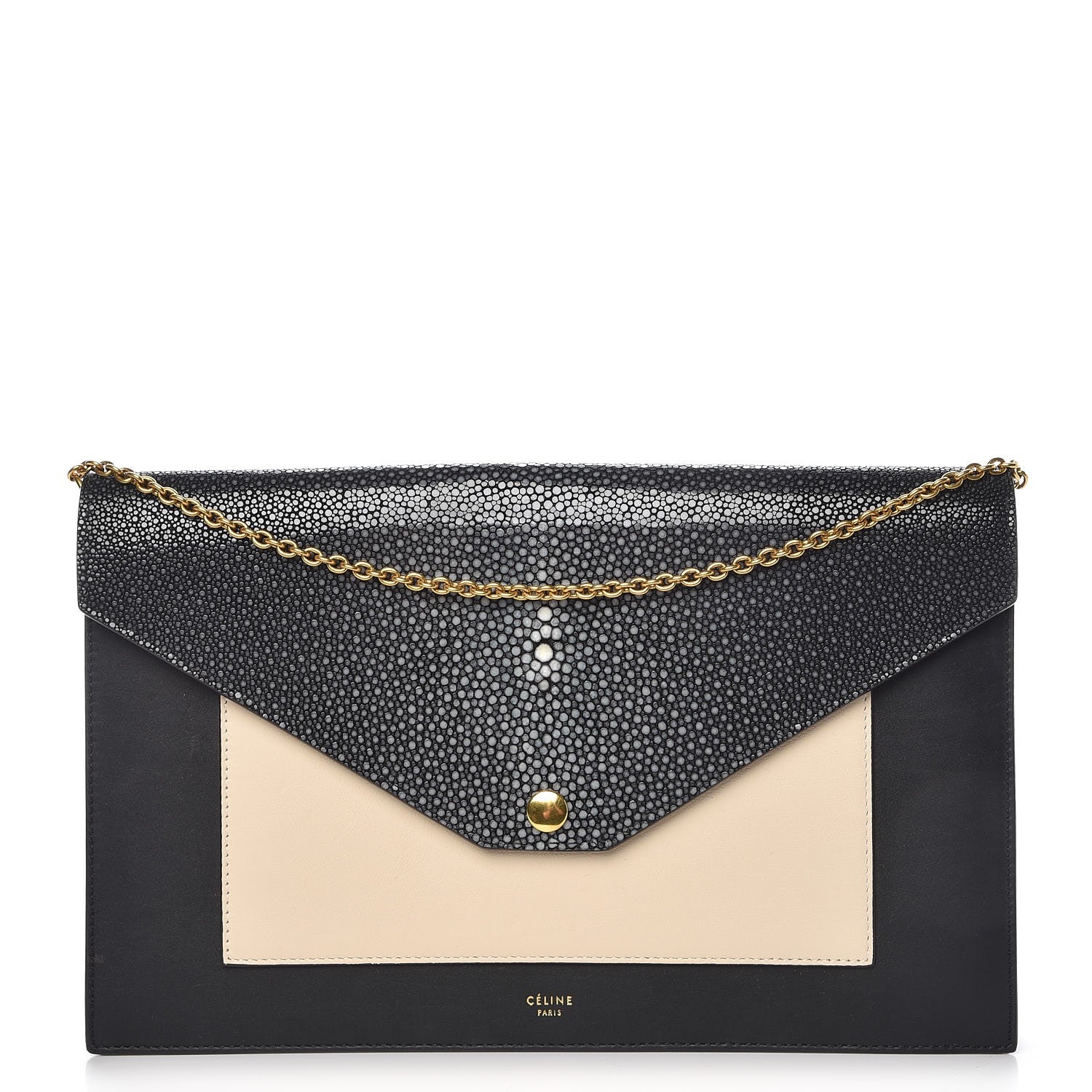 Celine Stingray Shiny Calfskin Clutch on a Chain Black 1 of 7