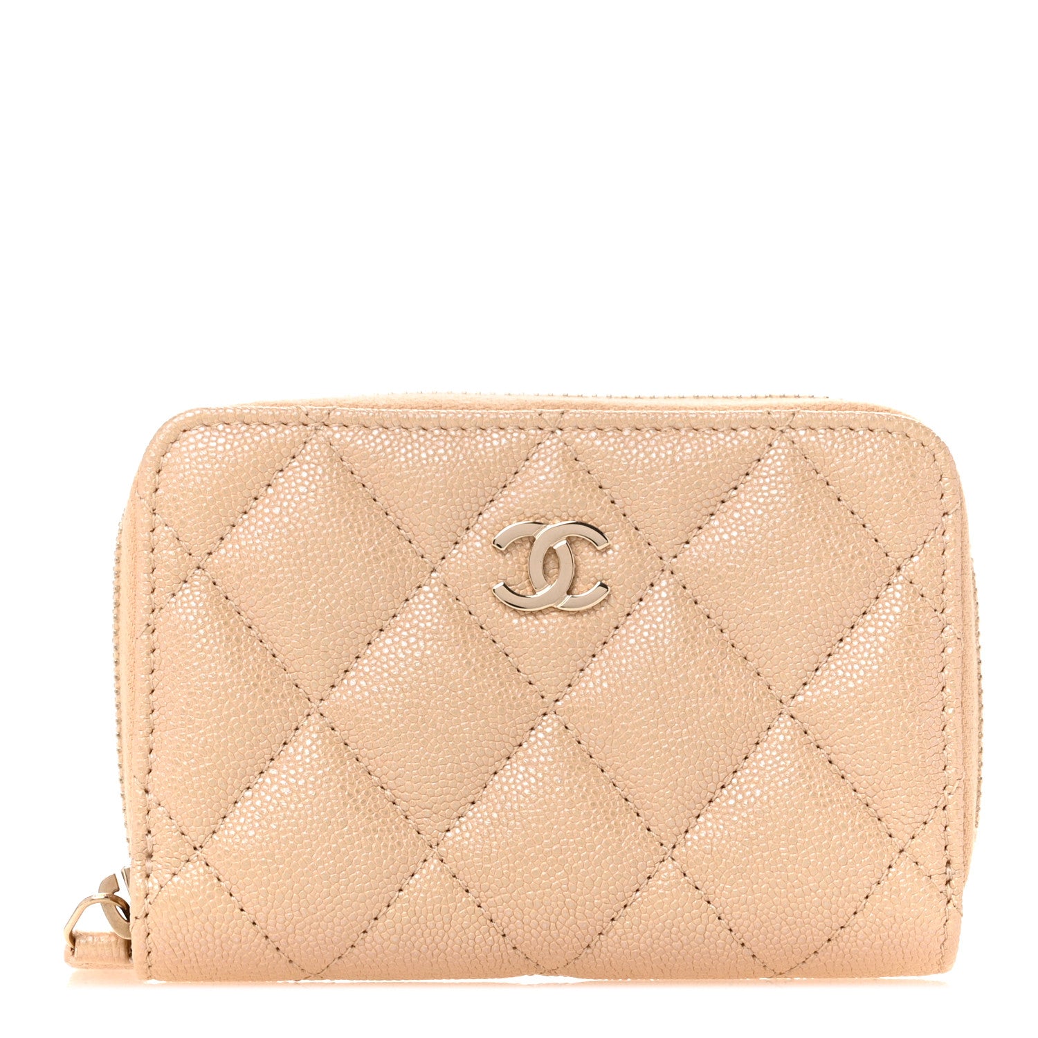Chanel Iridescent Caviar Quilted Zip Around Coin Purse Beige 1 of 7