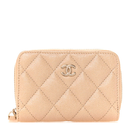 Chanel Iridescent Caviar Quilted Zip Around Coin Purse Beige 1 of 7