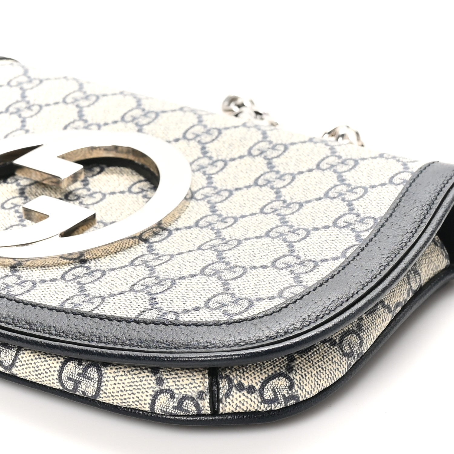 Gucci GG Supreme Monogram Textured Dollar Calfskin Blondie Chain Shoulder Flap Bag Beige Blue 10 of 10