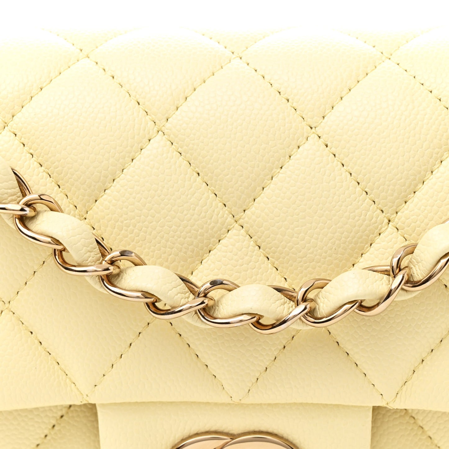 Caviar Quilted Small Double Flap Light Yellow