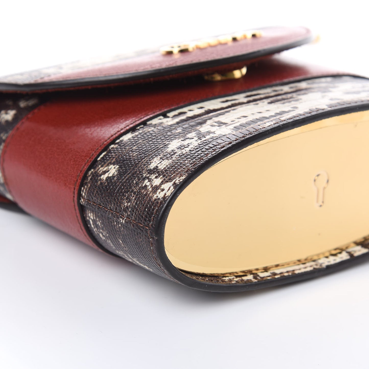 Calfskin Lizard Embossed Small Aby Lock Sepia Brown