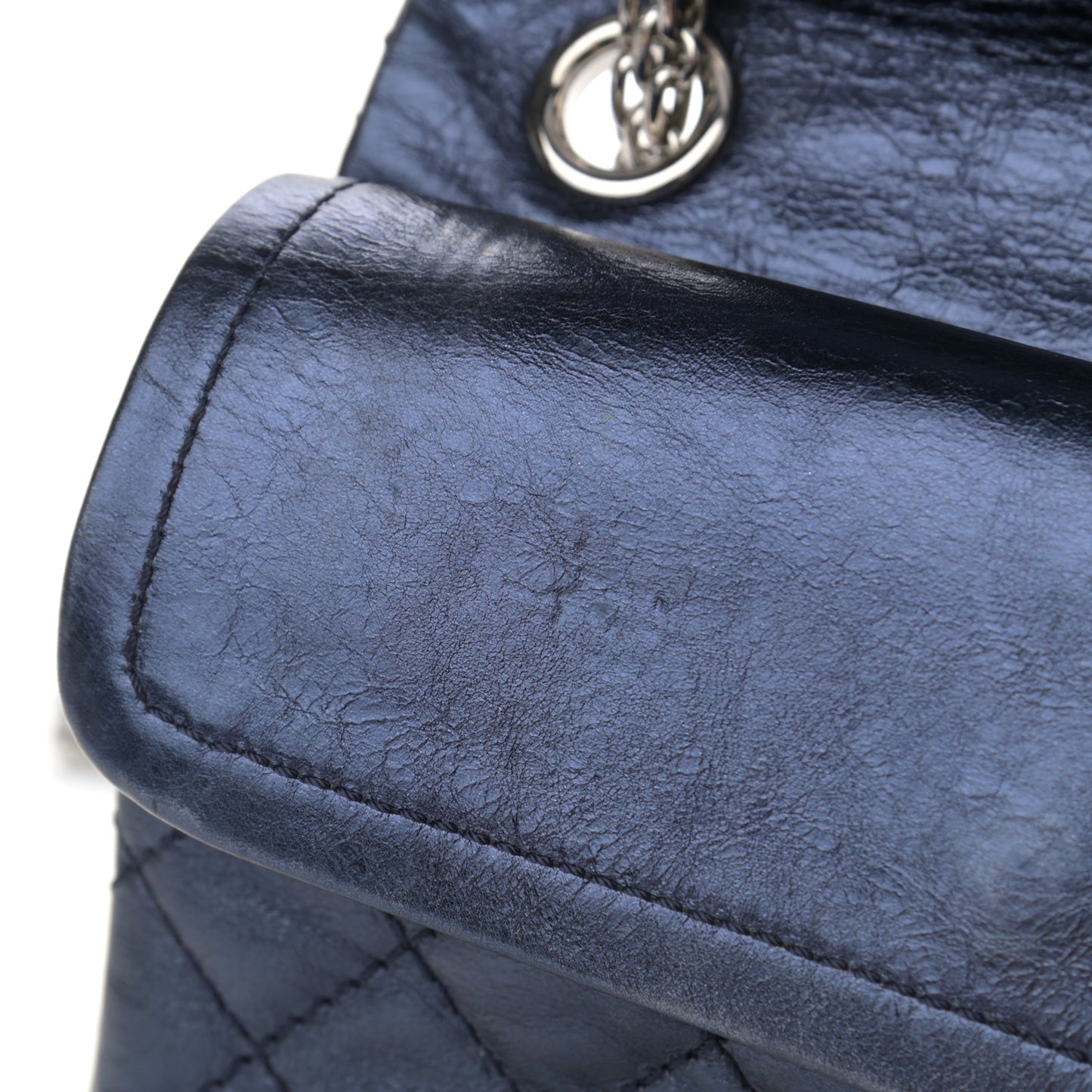 Metallic Aged Calfskin Quilted 2.55 Reissue 224 Flap Blue