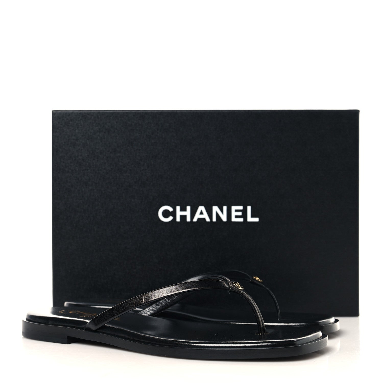 Chanel Goatskin CC Times Square Thong Sandals 39 Black 20 of 20