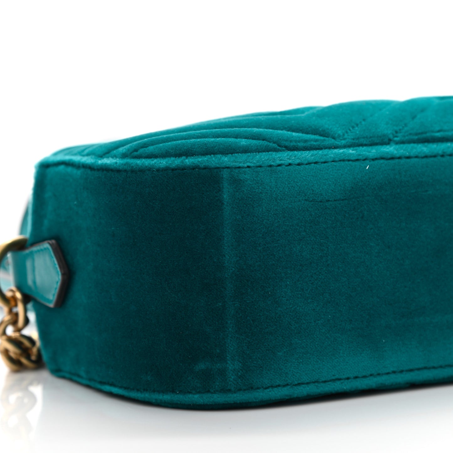 Velvet Matelasse Small GG Marmont Chain Shoulder Bag Pavone Cyan