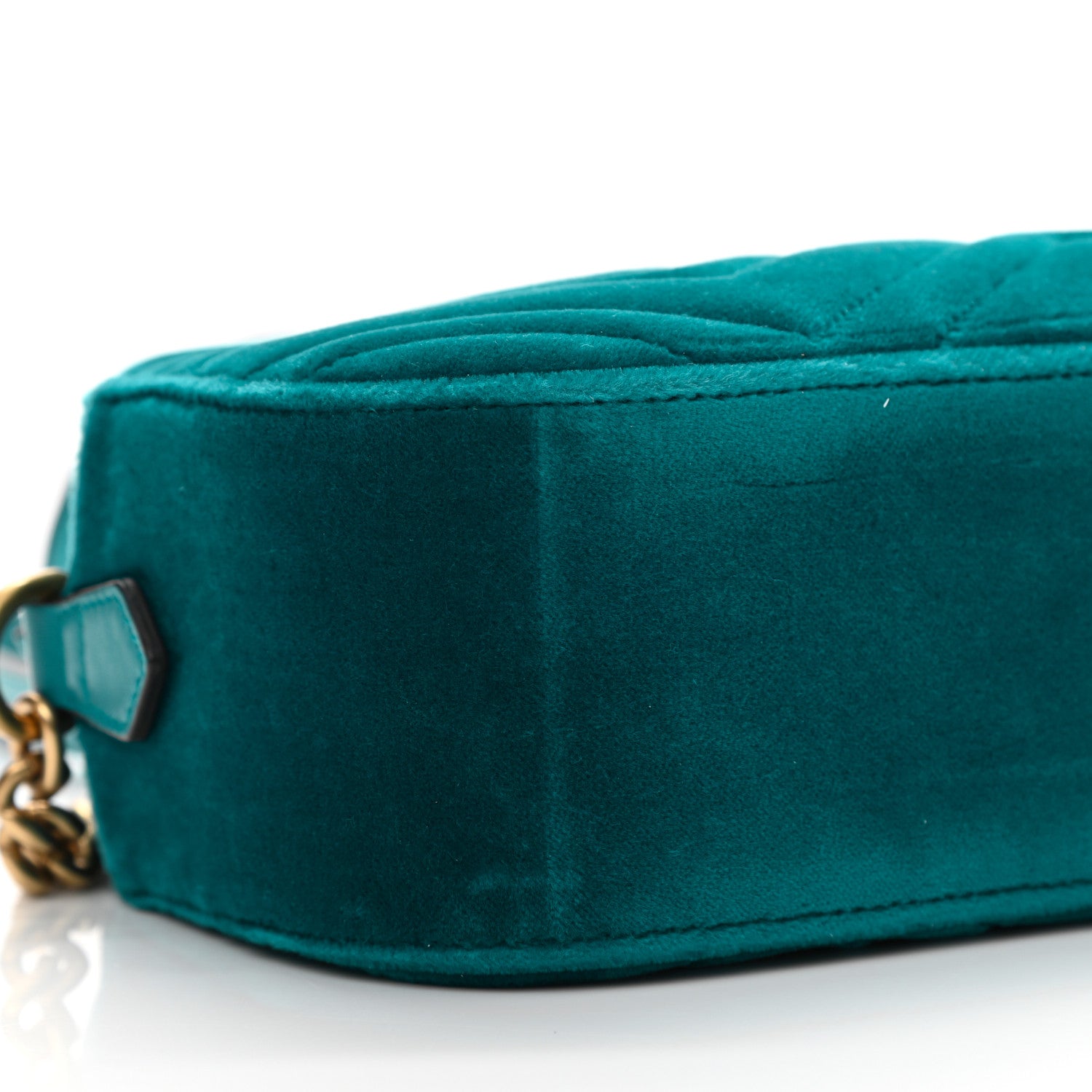 Gucci Velvet Matelasse Small GG Marmont Chain Shoulder Bag Pavone Cyan 9 of 10