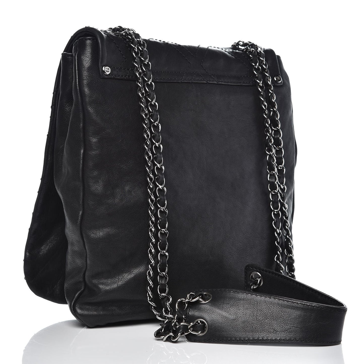 Calfskin Diamond Stitch Large Messenger Black