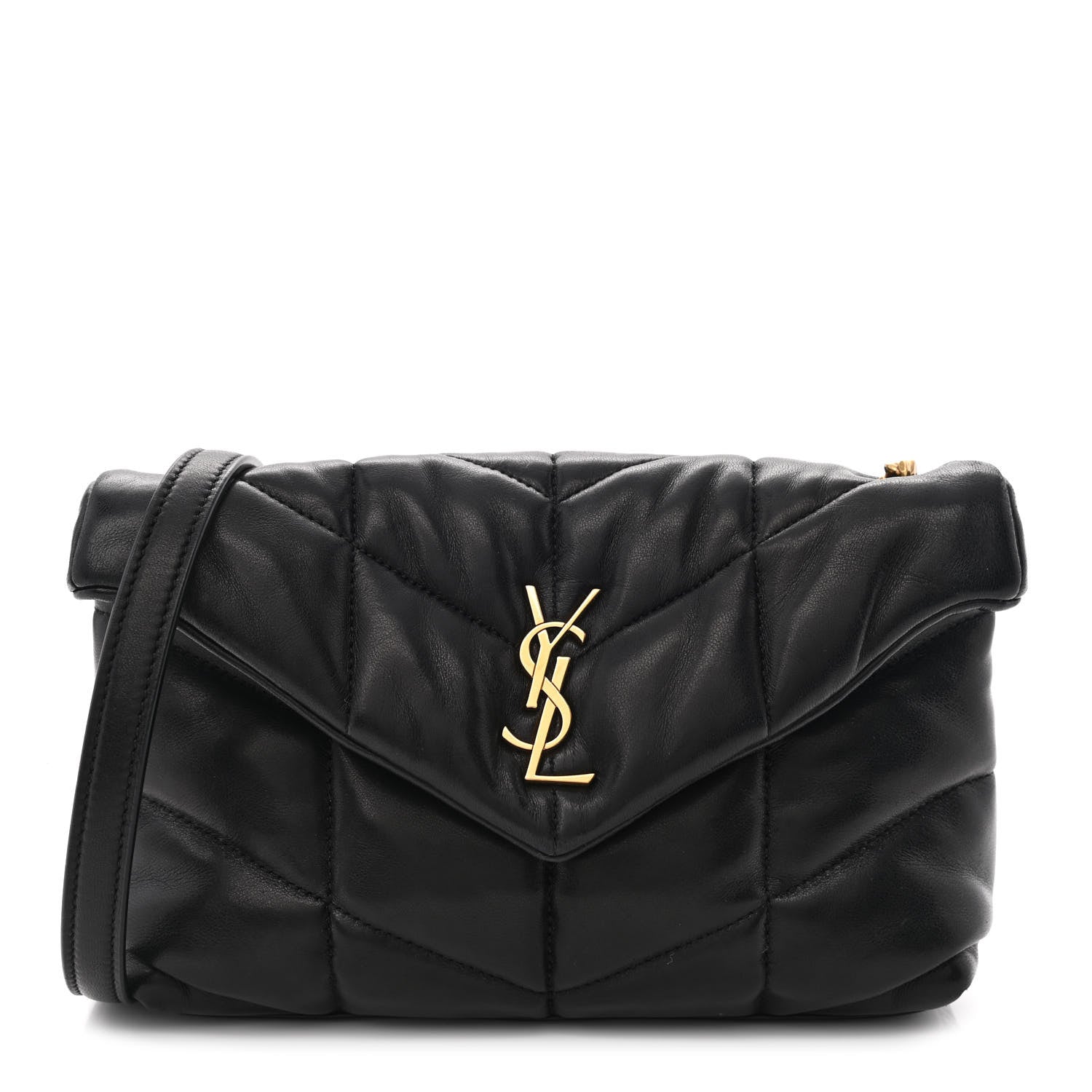 Saint Laurent Lambskin Quilted Toy Loulou Puffer Monogram Chain Satchel Black 1 of 10