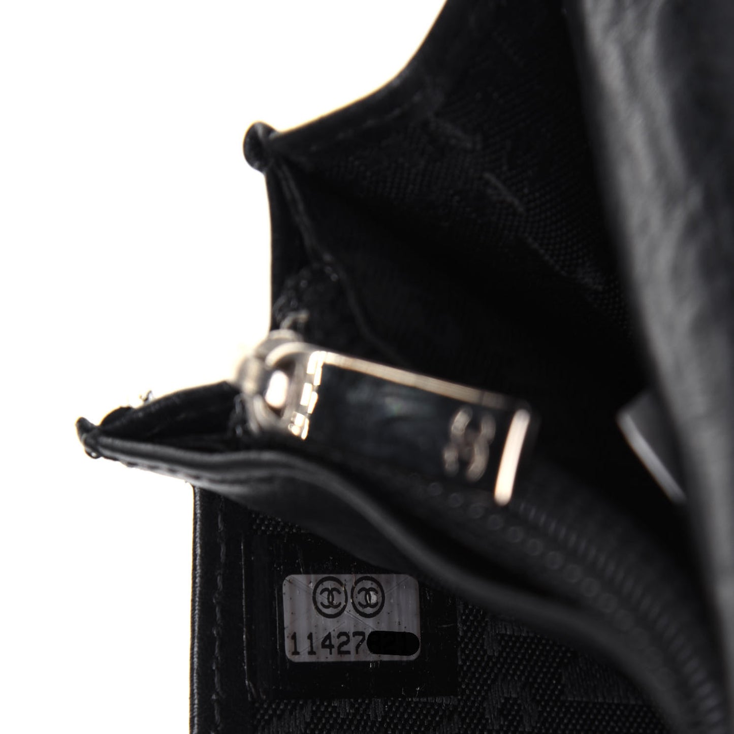 Aged Calfskin Quilted Cambon Yen Wallet Black