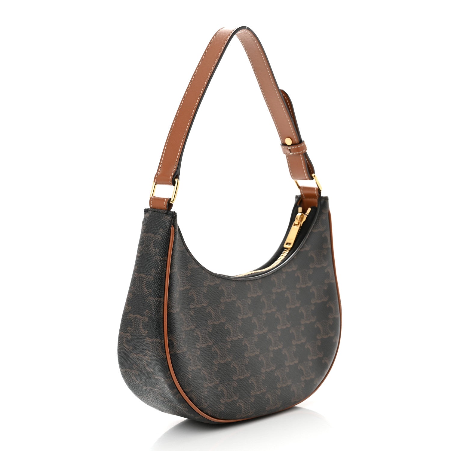 Celine Triomphe Canvas Calfskin Ava Shoulder Bag Tan 2 of 9