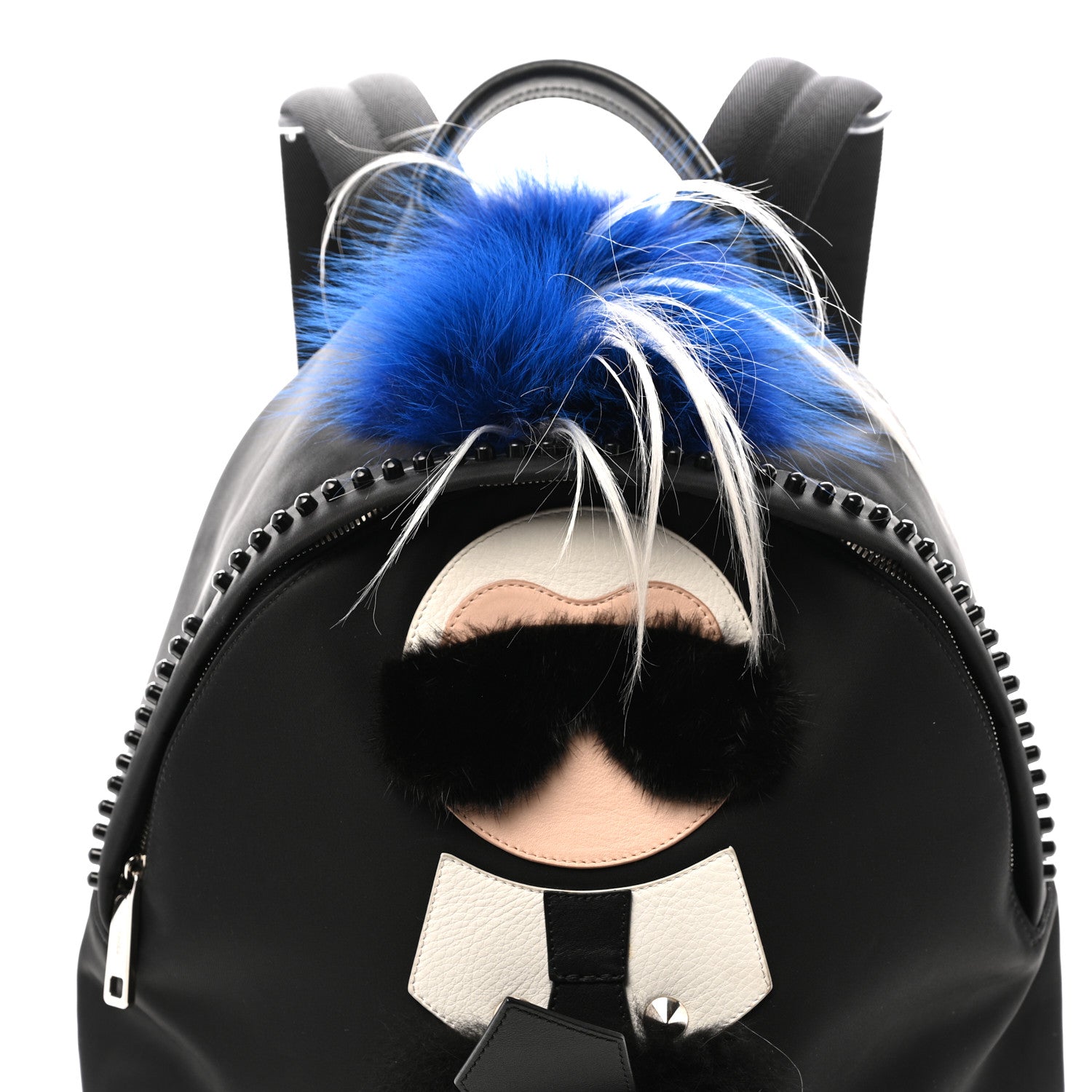【FENDI】ブラックカラーアストラカンFUR&レザーバケットBAG30㎝美品 Fendi Nylon Vitello Century Mink Fox Goat Fur Studded Karlito