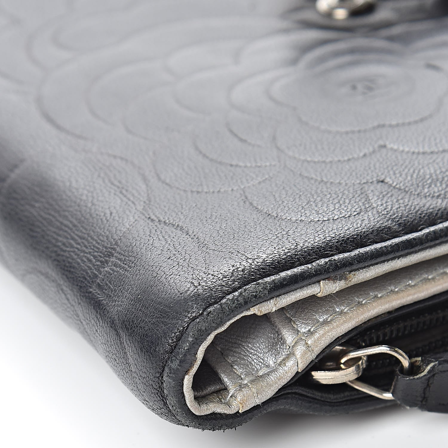 Chanel Lambskin Camellia Embossed Zipped Pocket Wallet Black 14 of 19