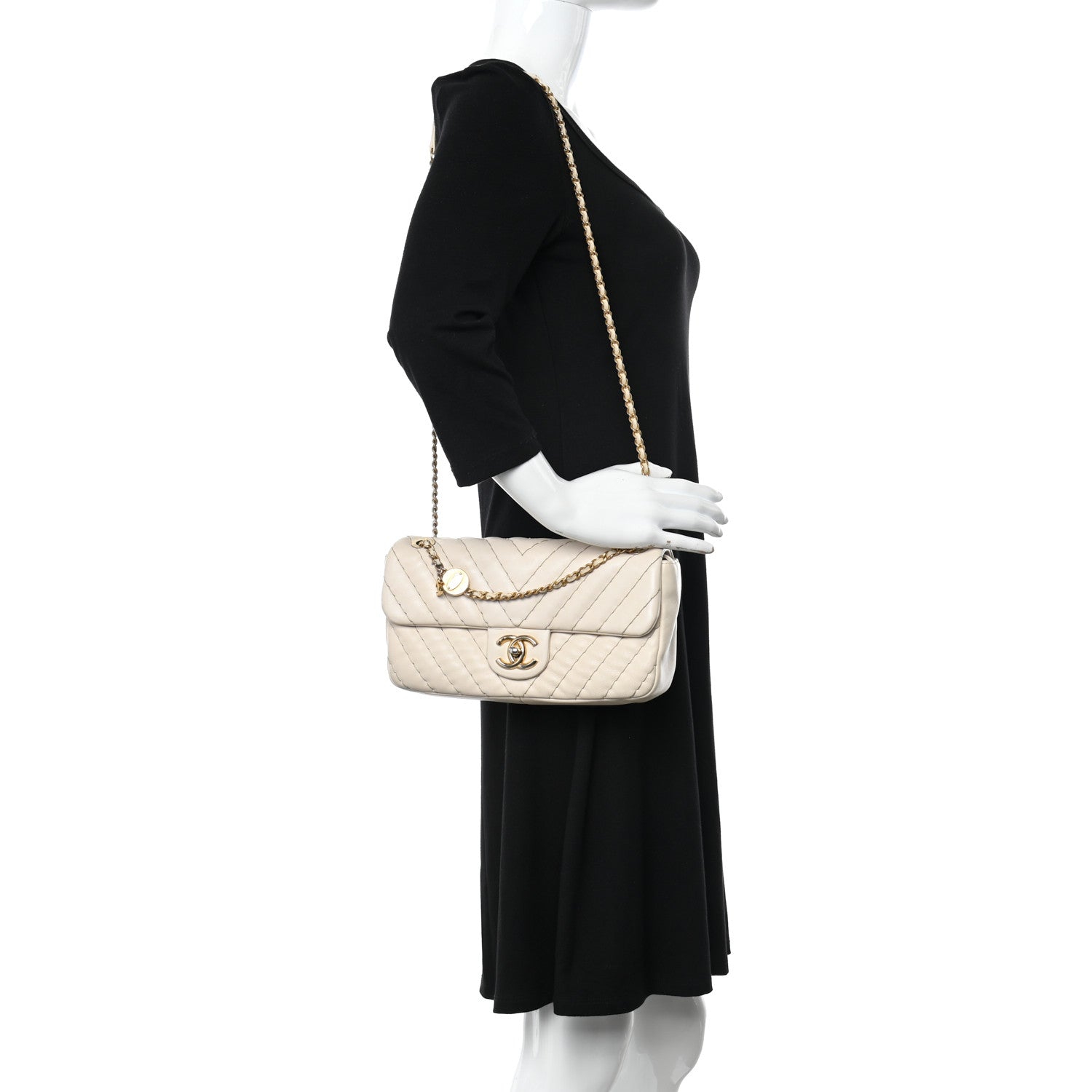 Chanel Calfskin Chevron Quilted Medium Surpique Flap Ivory 2 of 12