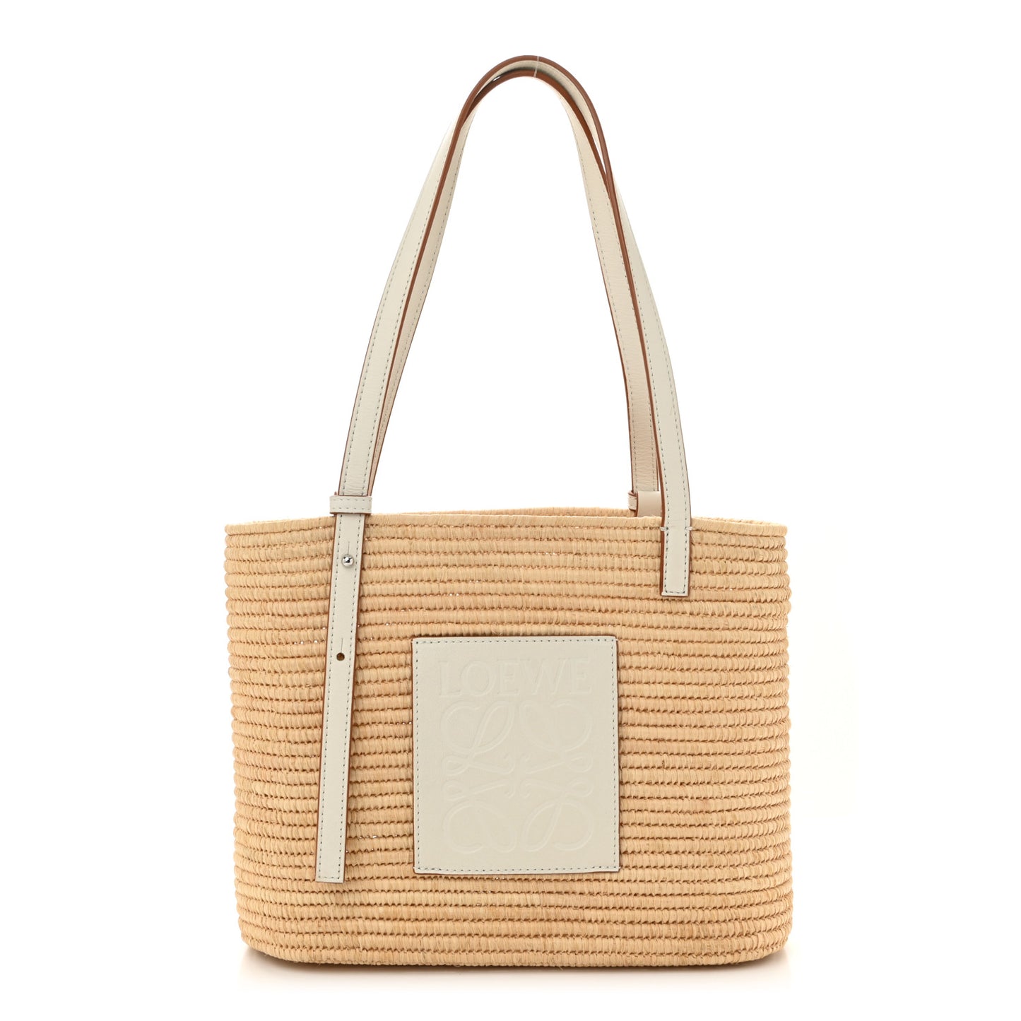 Raffia Square Small Basket Tote Bag Natural White