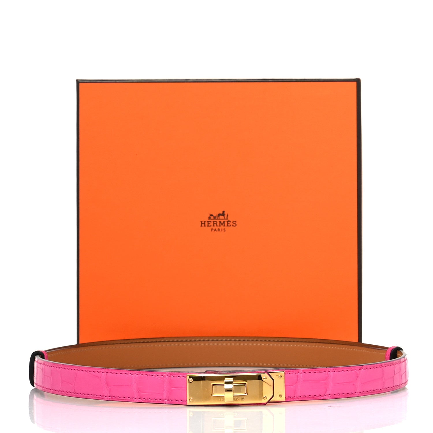 Hermes Matte Alligator Kelly Belt Rose Shocking 5 of 5