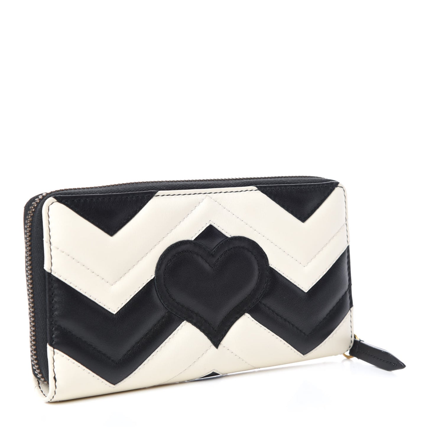 Calfskin Matelasse GG Marmont Zip Around Wallet Black White