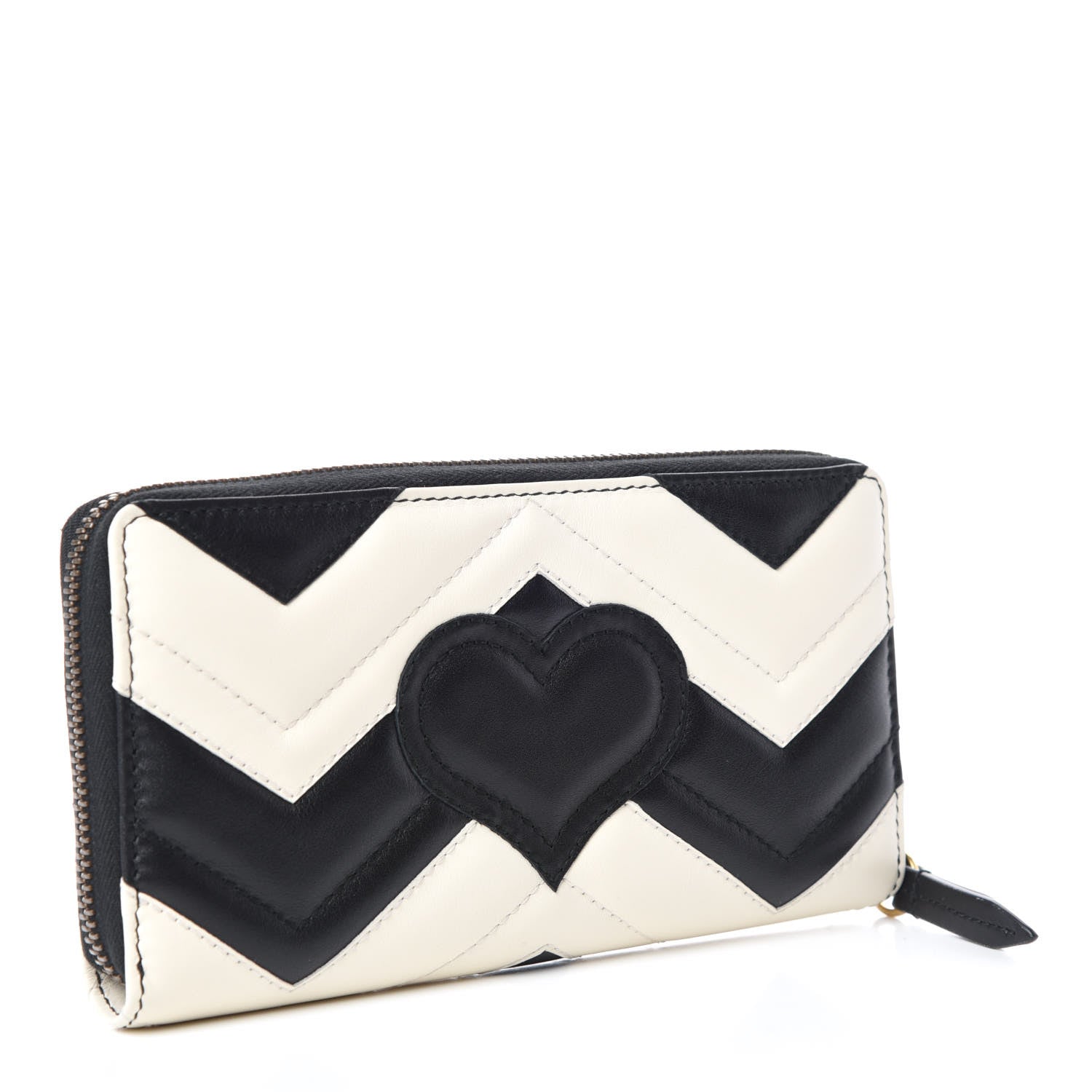 Gucci Calfskin Matelasse GG Marmont Zip Around Wallet Black White 3 of 9