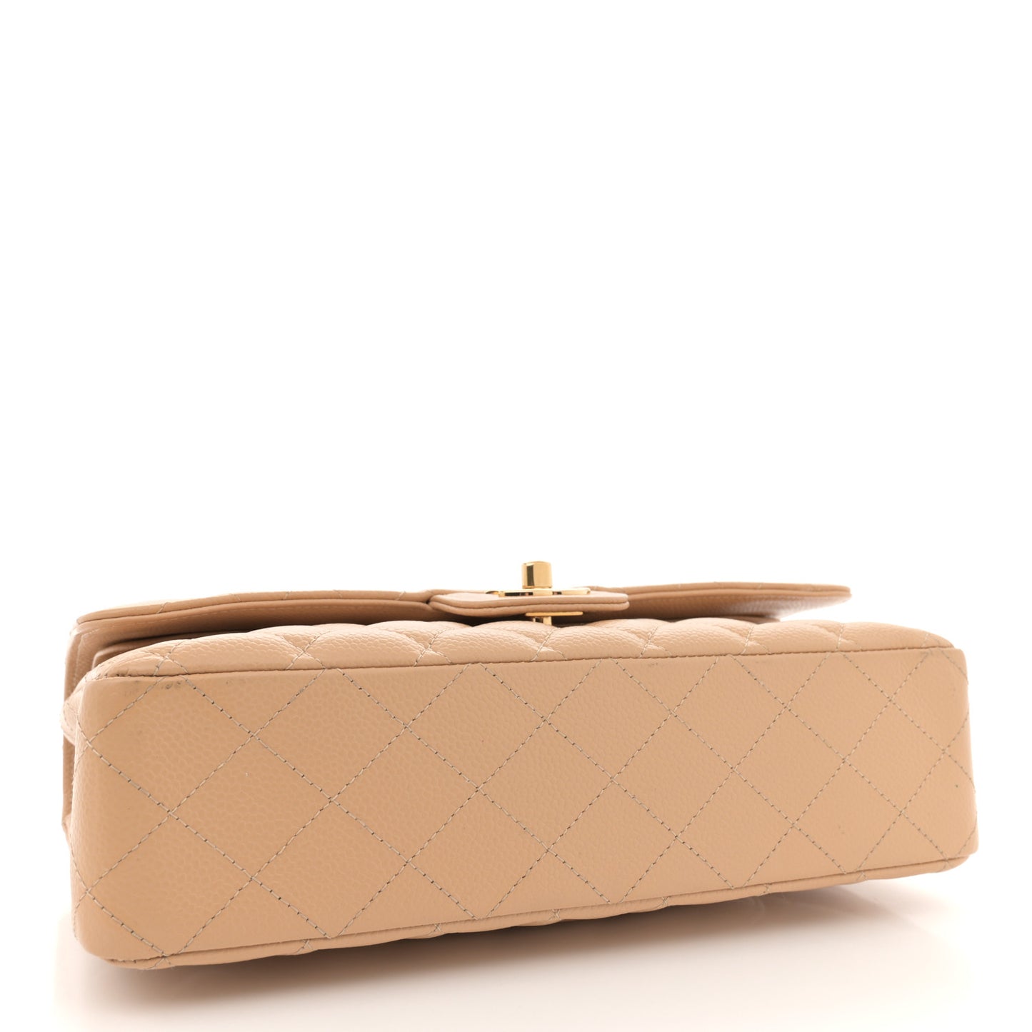 Caviar Quilted Medium Double Flap Beige