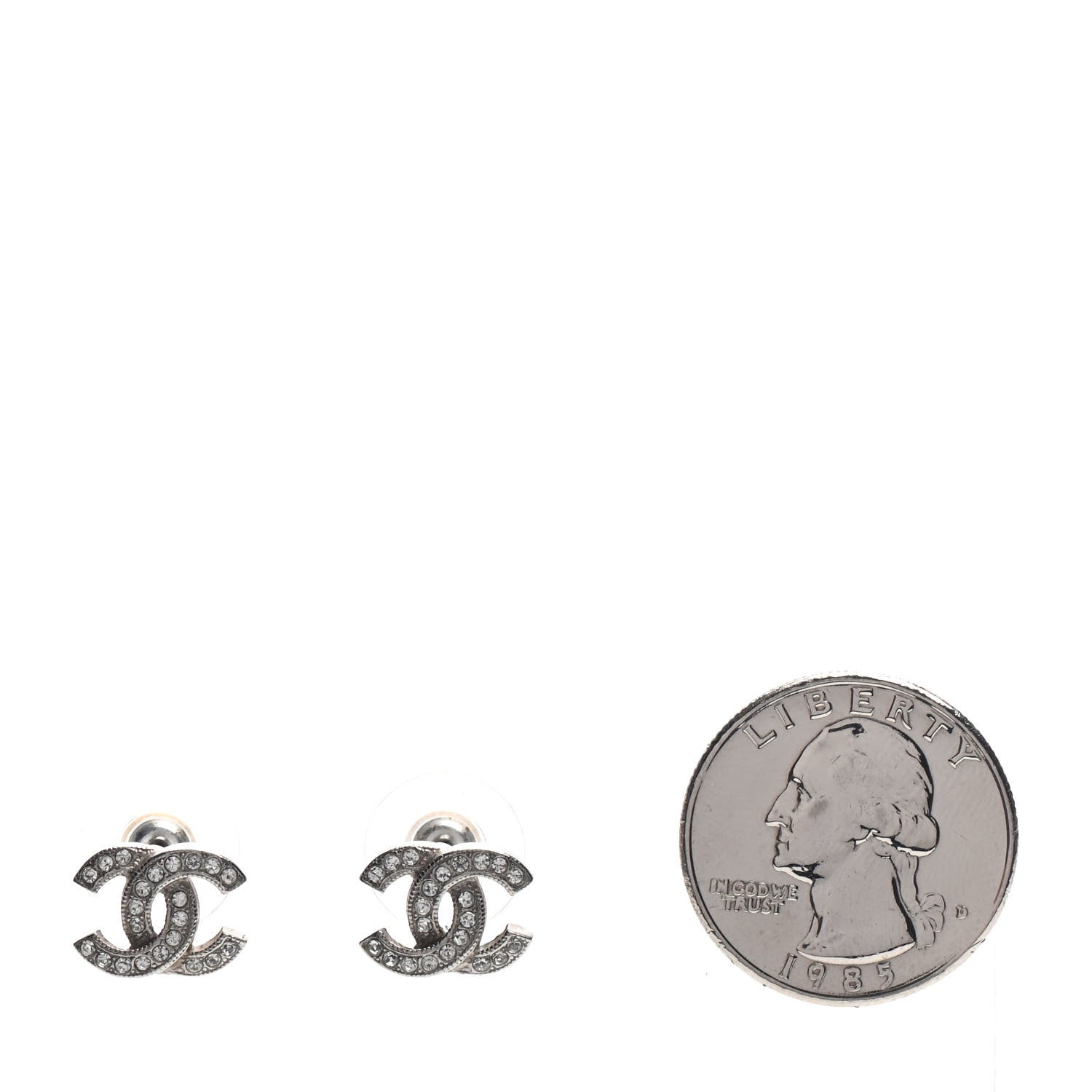 Chanel Crystal Mini Timeless CC Earrings Silver 2 of 5
