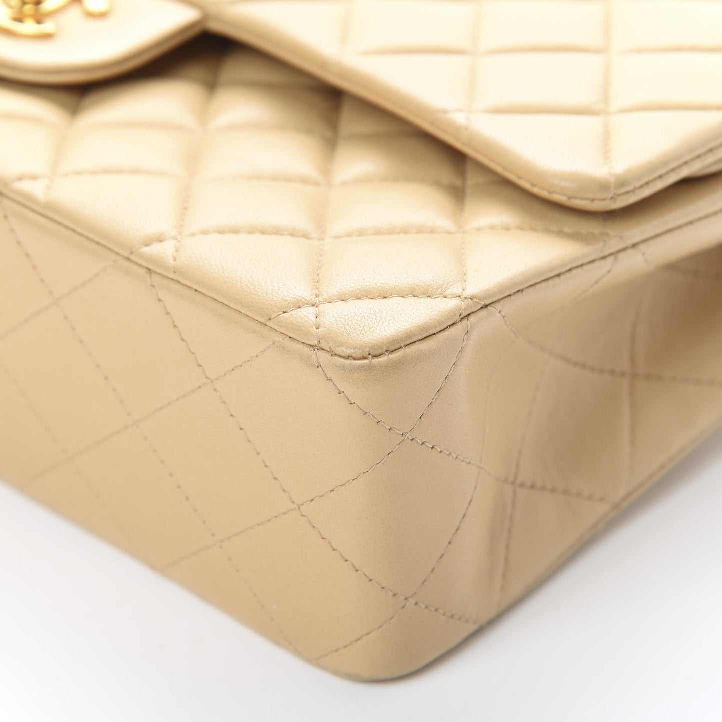 Lambskin Quilted Medium Double Flap Beige