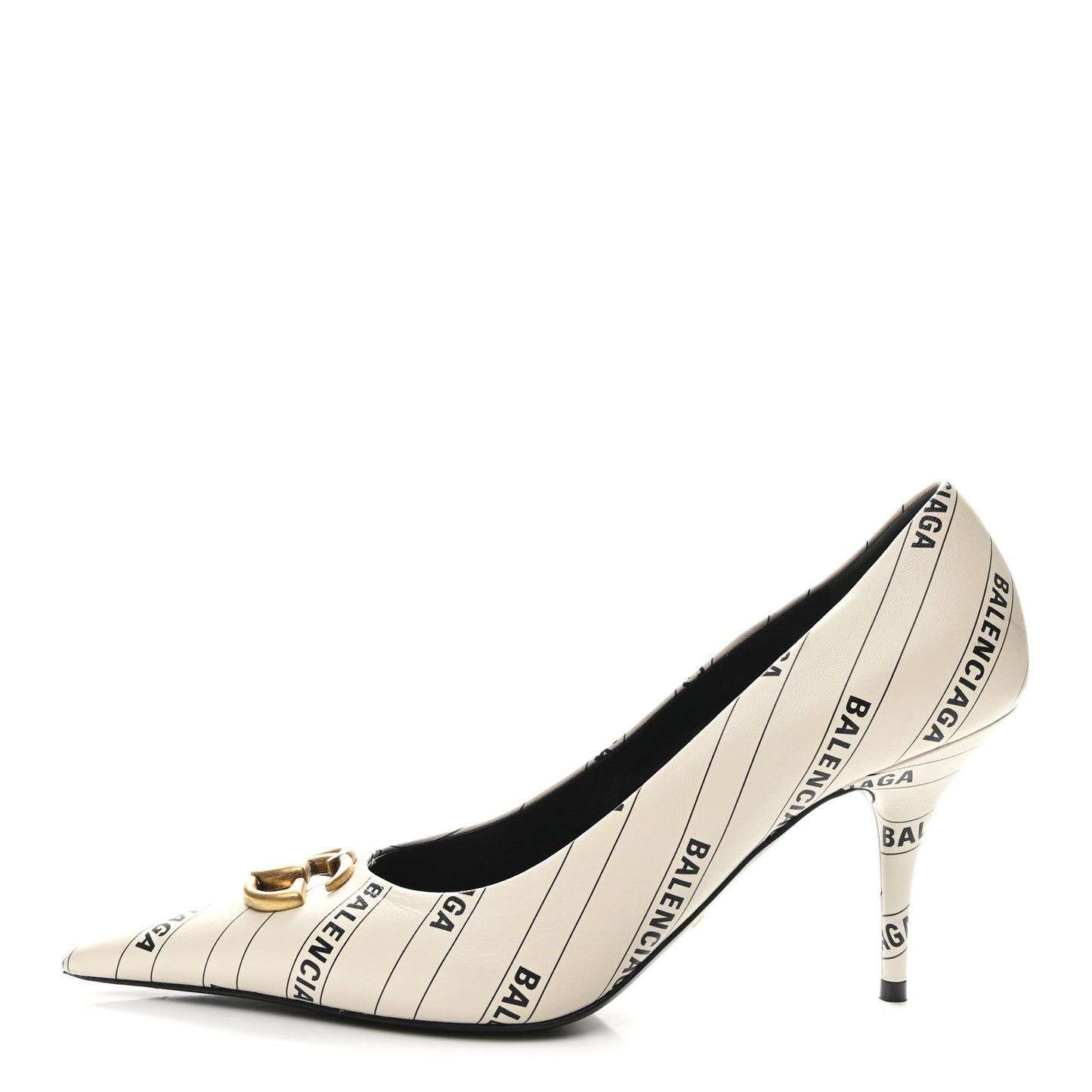 X BALENCIAGA Nappa Charlotte Allover Logo GG Pumps 38.5 Mystic White Black