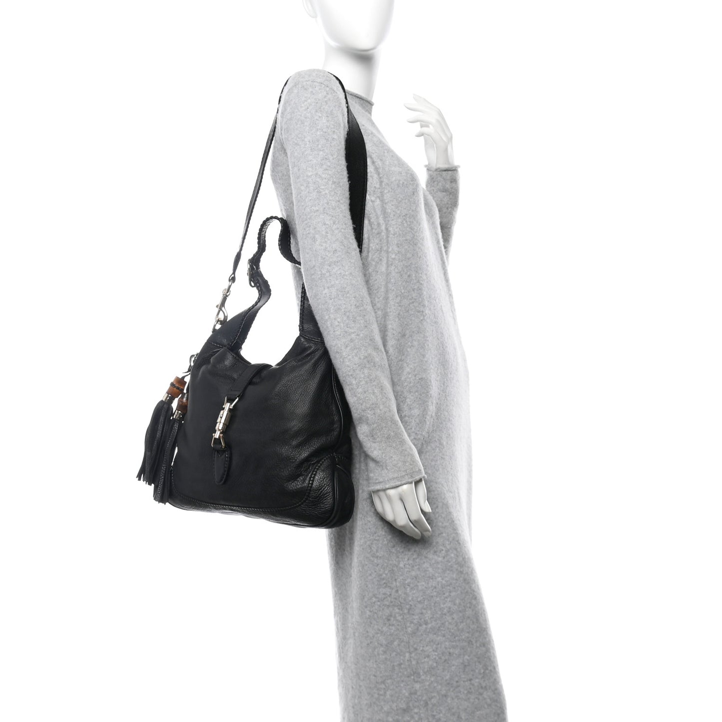 Pebbled Calfskin Medium New Jackie Shoulder Bag Black
