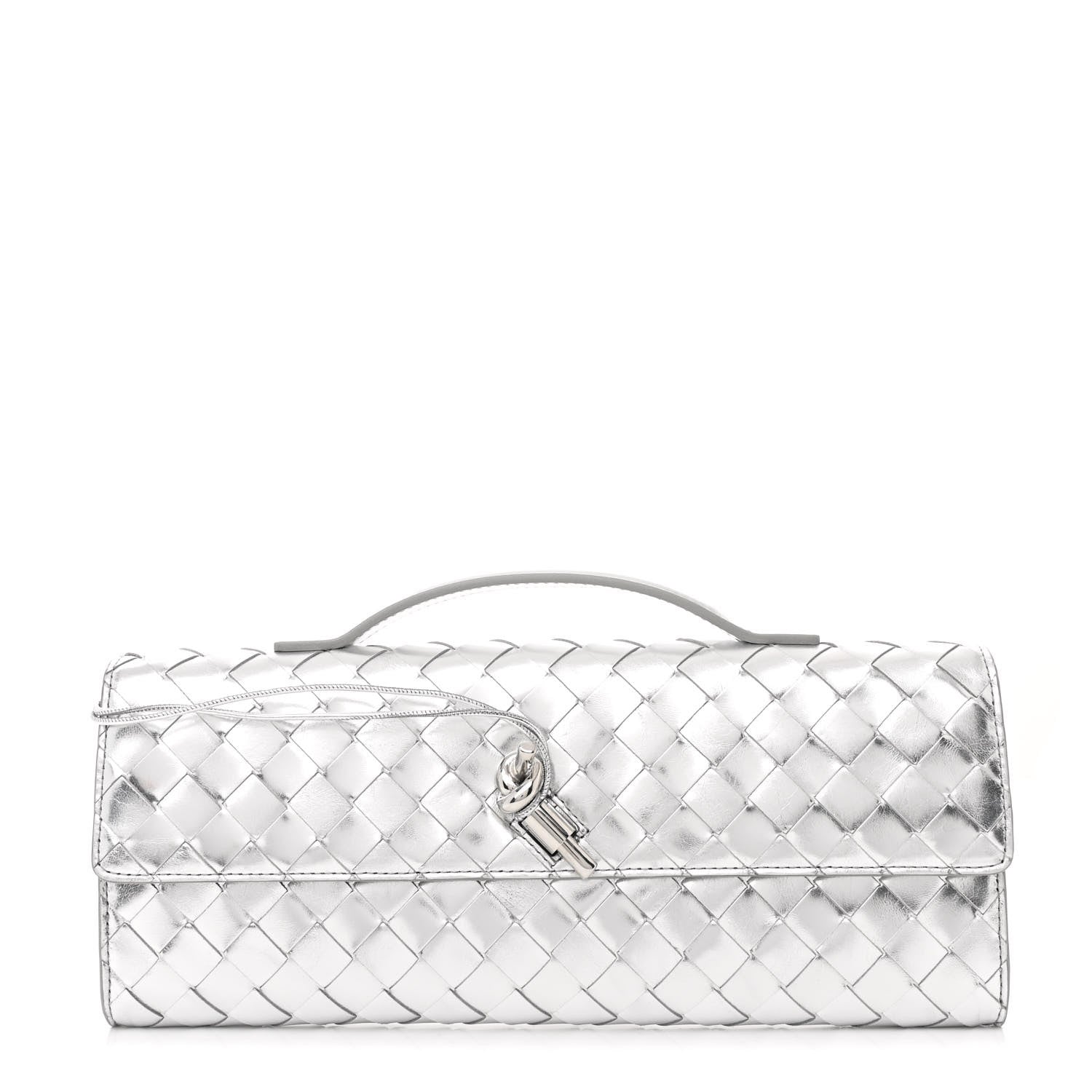 Bottega Veneta Metallic Nappa Intrecciato Long Andiamo Top Handle Silver 1 of 10