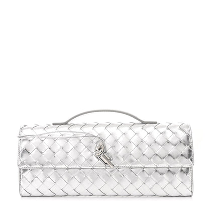 Bottega Veneta Metallic Nappa Intrecciato Long Andiamo Top Handle Silver 1 of 10