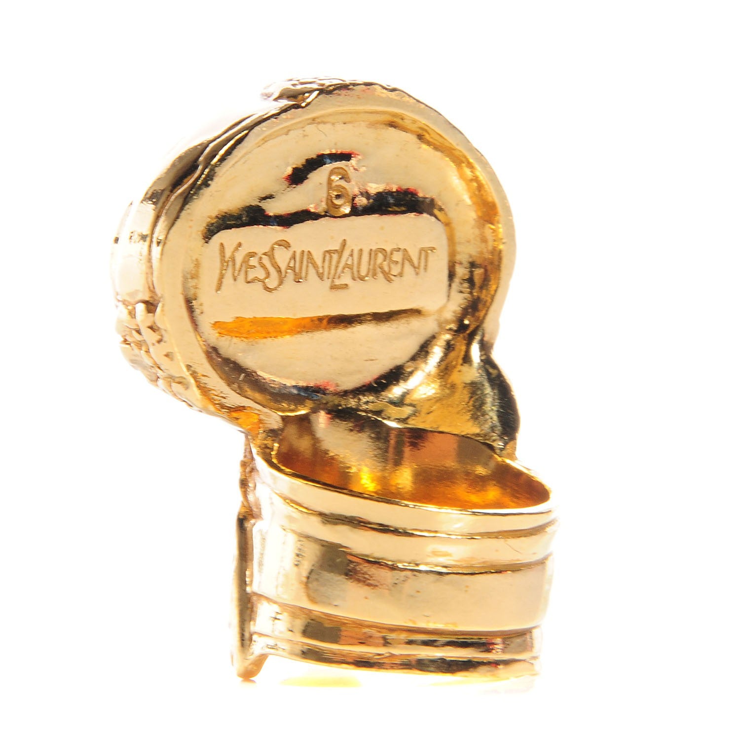 Saint Laurent Glass Cabochon Arty Ovale Ring 6 Gold Turquoise 3 of 5