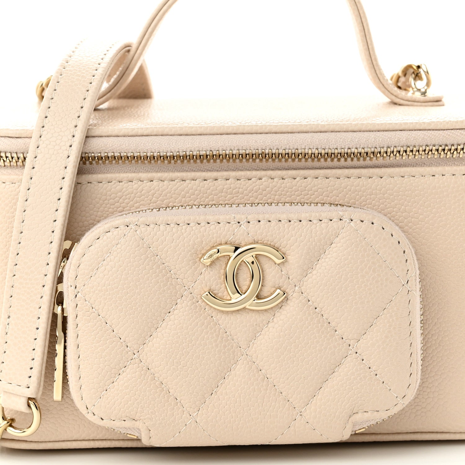 Chanel Caviar Quilted Top Handle Pocket Vanity Case Beige 9 of 12