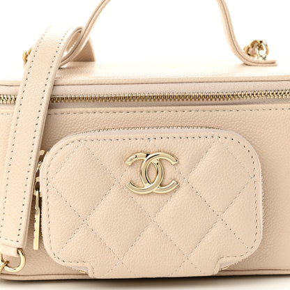 Chanel Caviar Quilted Top Handle Pocket Vanity Case Beige 9 of 12