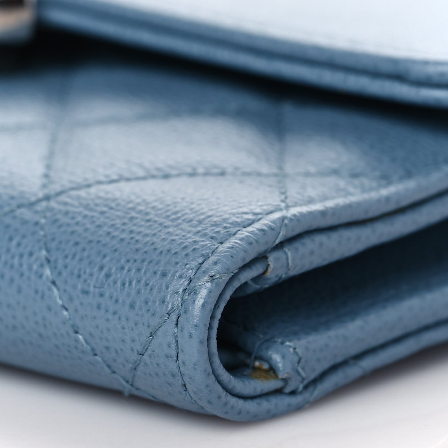 Grained Calfskin Quilted CC Box Flap Wallet Light Blue