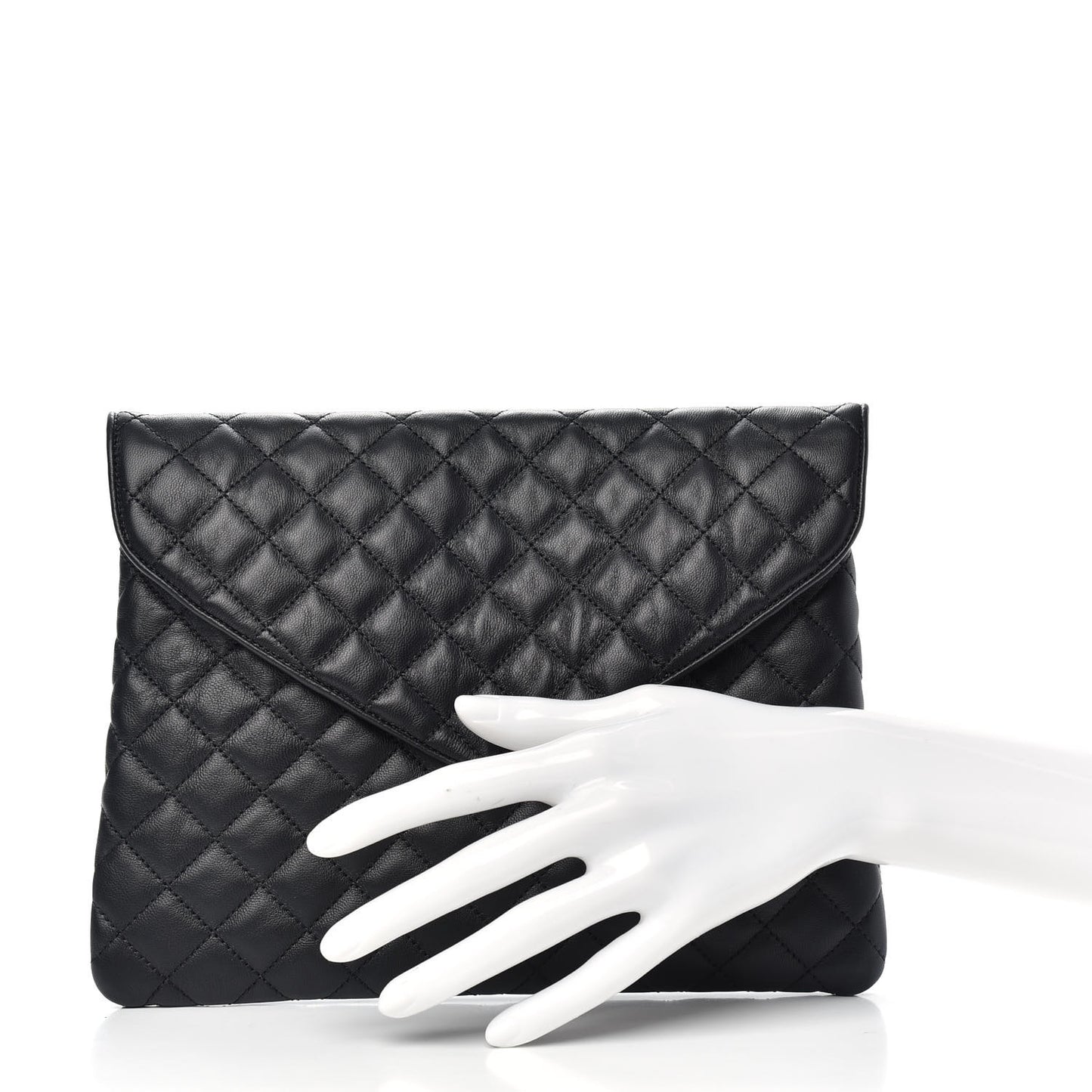 Lambskin Quilted Slipper Pouch Black