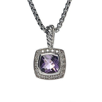 David Yurman Sterling Silver Diamond Amethyst 7mm Petite Albion Pendant Necklace 4 of 7