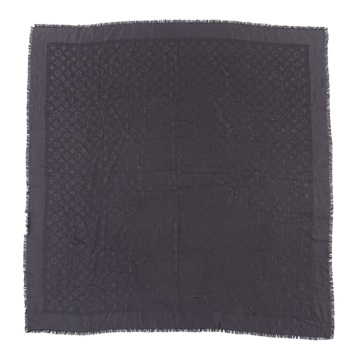 Silk Wool Monogram Shawl Charcoal Grey