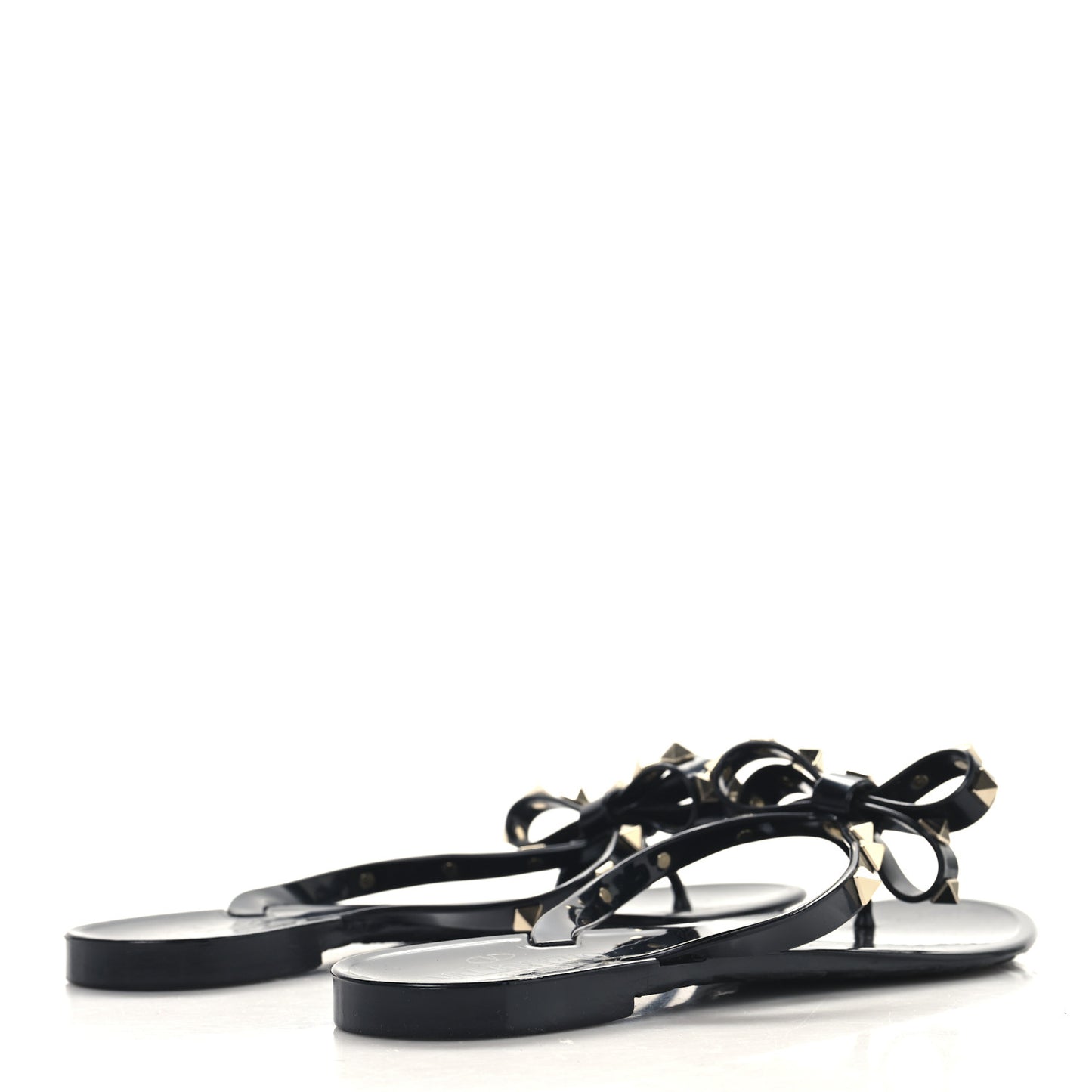 PVC Jelly Rockstud Bow Thong Sandals 38 Black