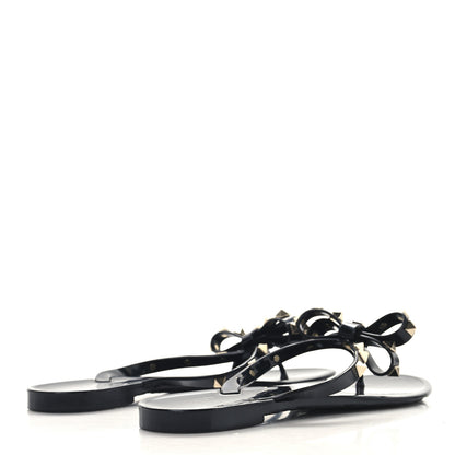 Valentino Garavani PVC Jelly Rockstud Bow Thong Sandals 38 Black 5 of 8