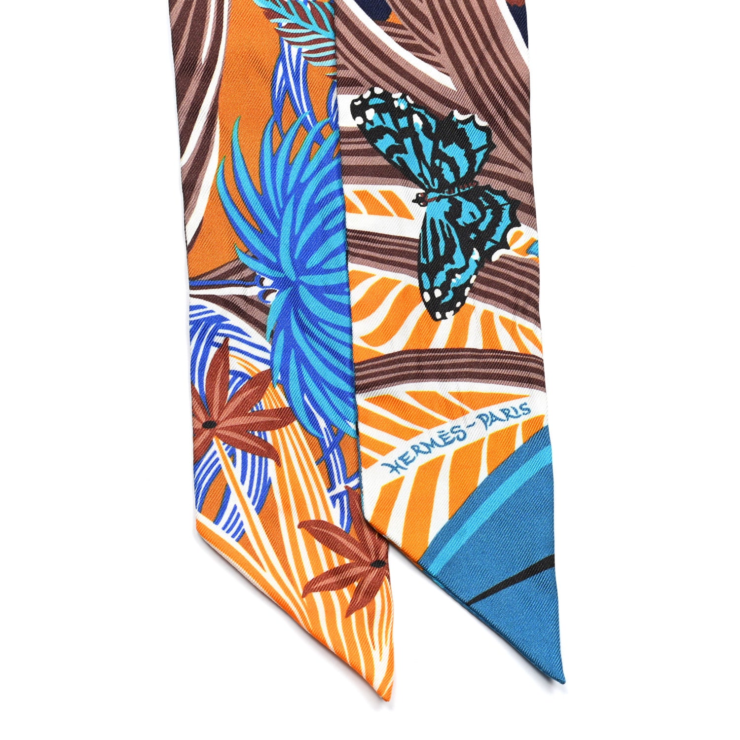 Hermes Silk Jaguar Quetzal Twilly Brun Bleu Orange 2 of 4