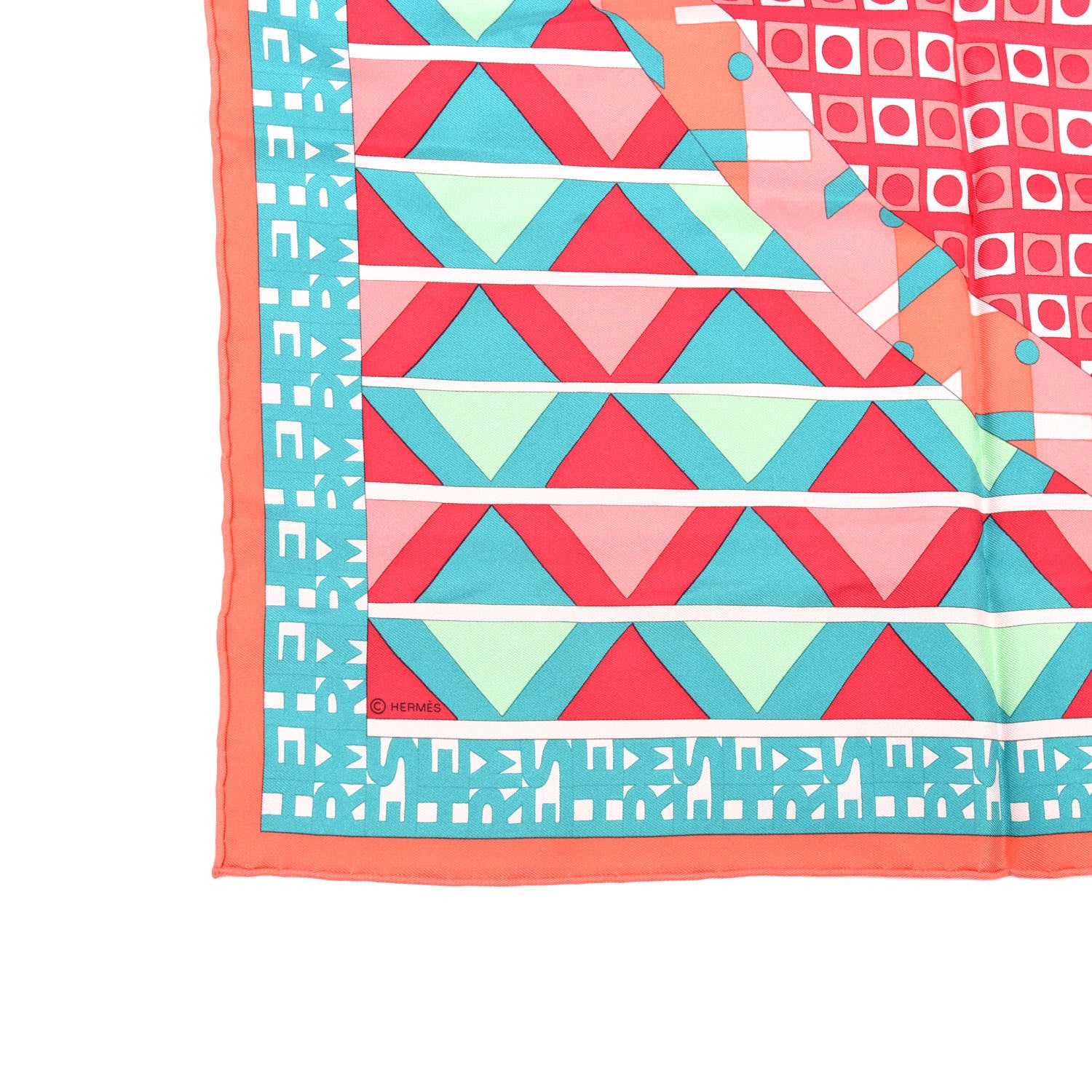 Hermes Silk Ex-Libris En Cravates 90 Scarf Saumon Turquoise Framboise 2 of 4