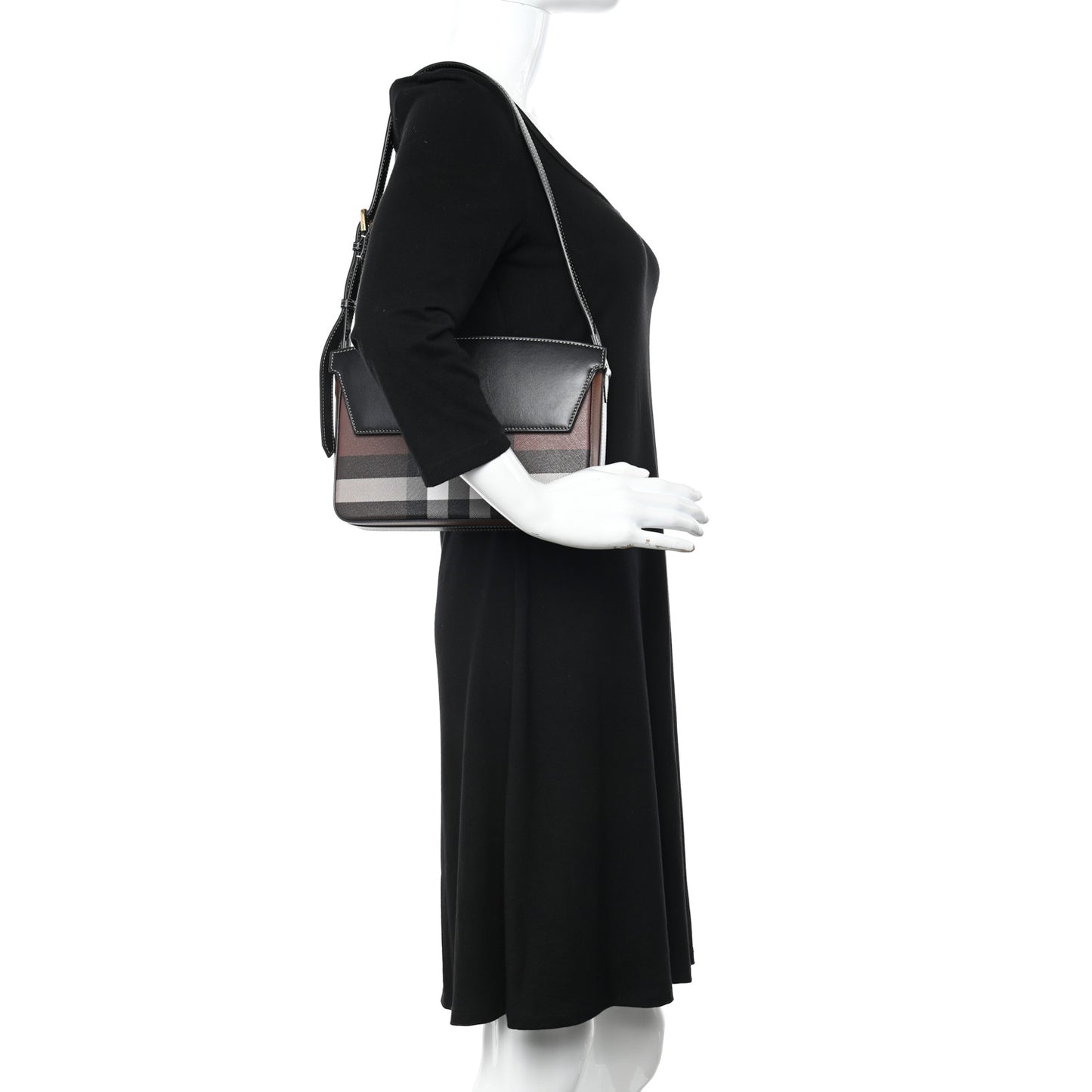 E-Canvas Check Calfskin Catherine Shoulder Bag Dark Birch Brown