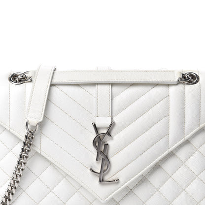 Saint Laurent Grain De Poudre Textured Mixed Matelasse Medium Triquilt Monogram Satchel Blanc Vintage 15 of 15