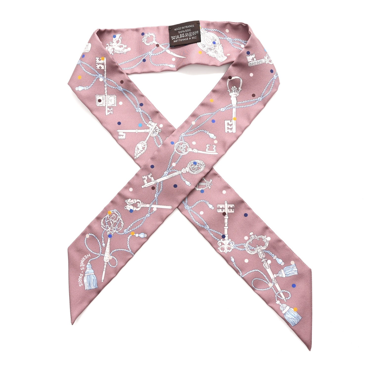 Hermes Silk Les Cles A Pois Twilly Marron Glace Gris 1 of 4