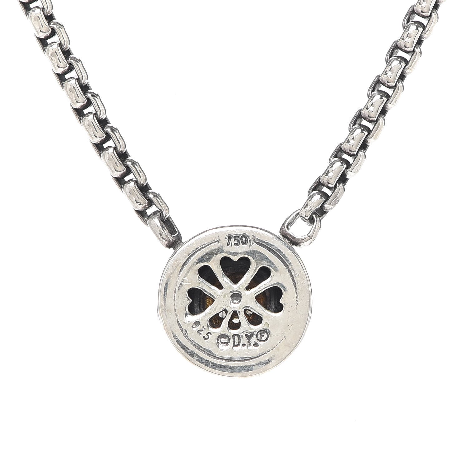 David Yurman Sterling Silver 18K Yellow Gold Diamond 12mm Pave Cookie Necklace 4 of 5
