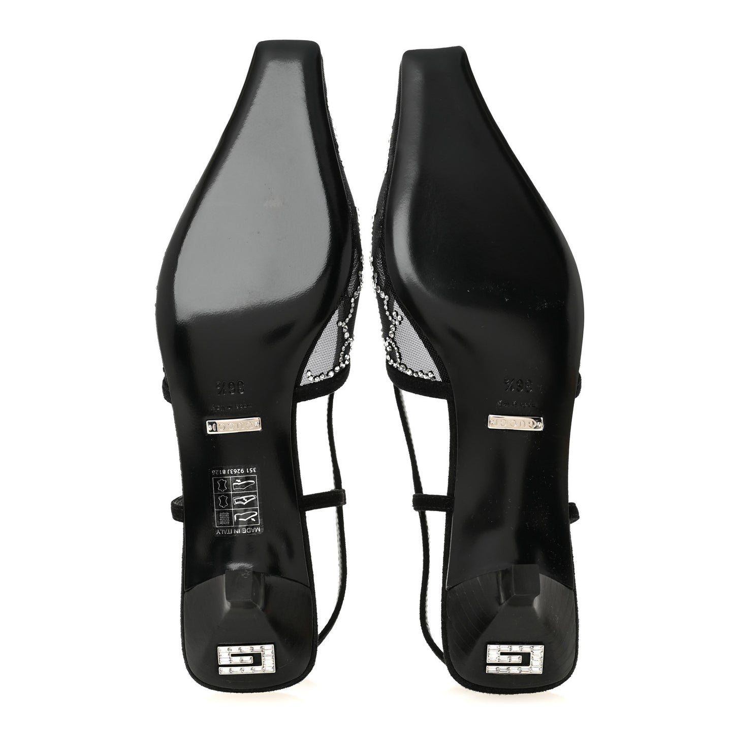 Tela Retino Kid Scamosciato Crystal GG Monogram Square G 35mm Slingback Pumps 36.5 Black