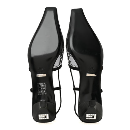 Gucci Tela Retino Kid Scamosciato Crystal GG Monogram Square G 35mm Slingback Pumps 36.5 Black 6 of 9